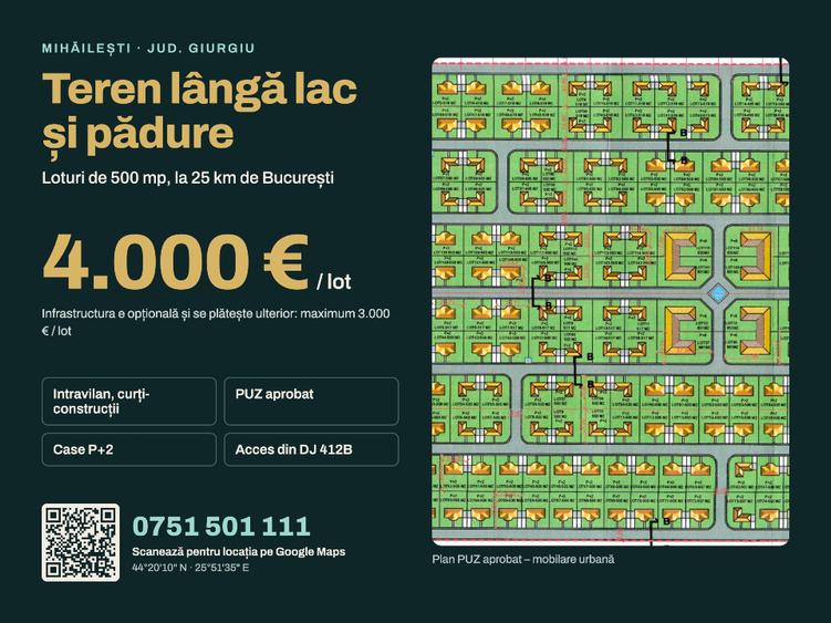Teren Construcții intravilan de 500 mp, în Nord-Vest