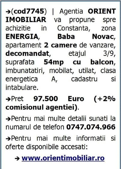 Apartament cu 2 camere decomandat în Energia