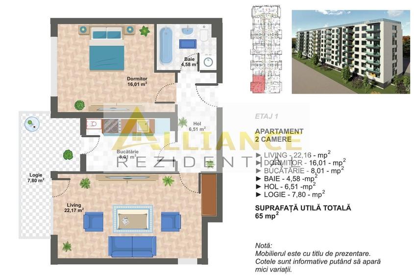 Apartament cu 2 camere decomandat în Berceni