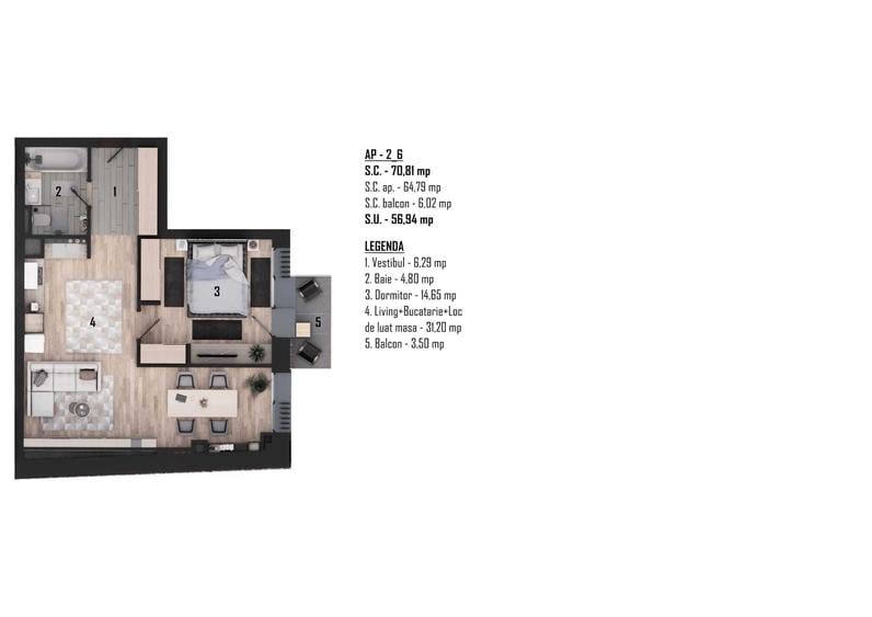 Apartament cu 2 camere în Ultracentral