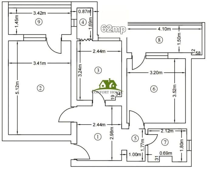 Apartament cu 2 camere decomandat în Nord