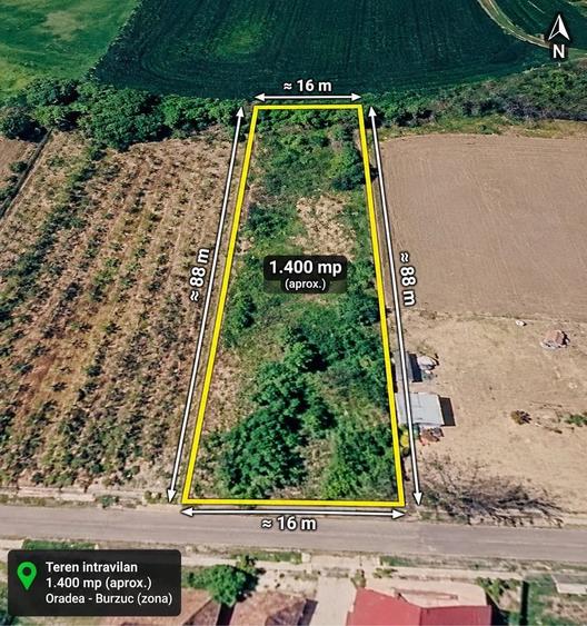 Teren de 1400 mp, în Burzuc