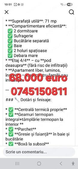 Apartament cu 3 camere decomandat în Central