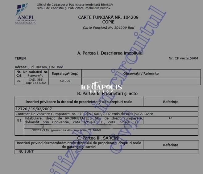 Teren agricol extravilan de 55000 mp, în Bod