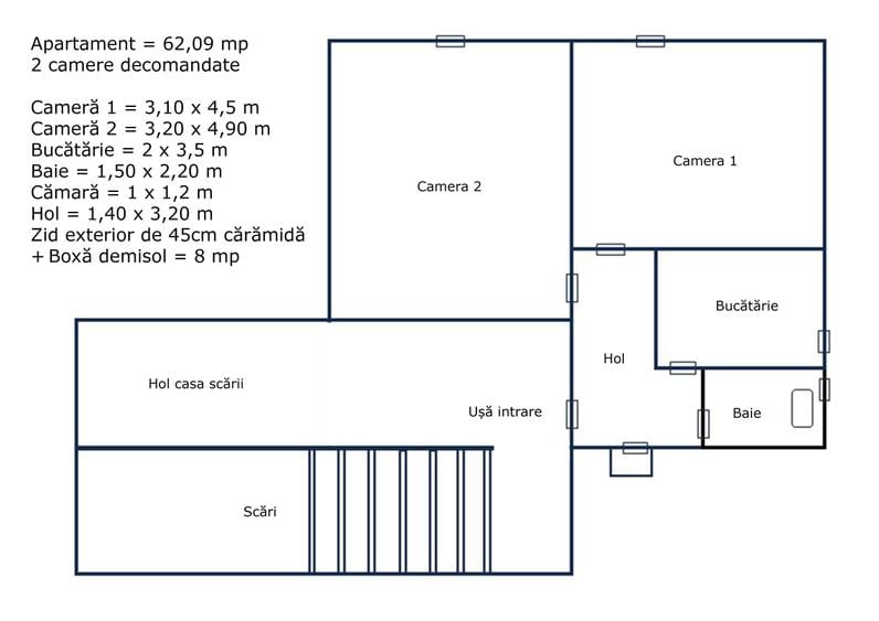 Apartament cu 2 camere decomandat în Central