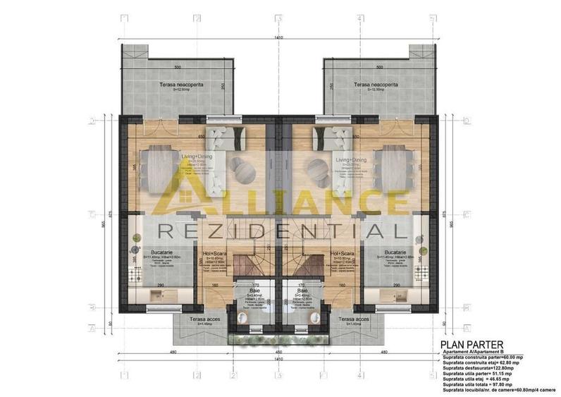 Casa tip Duplex - 2 dormitoare - 2 bai - 325 mp teren - 12
