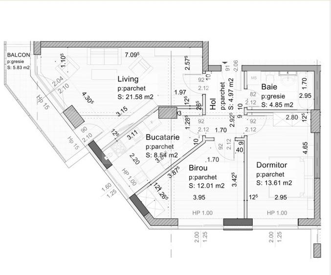 Apartament cu 3 camere decomandat în Tractorul