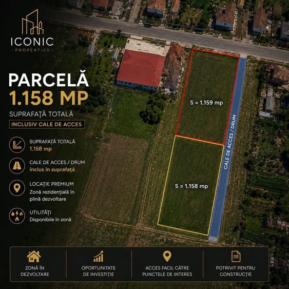Teren Construcții intravilan de 1158 mp, în Giarmata-Vii