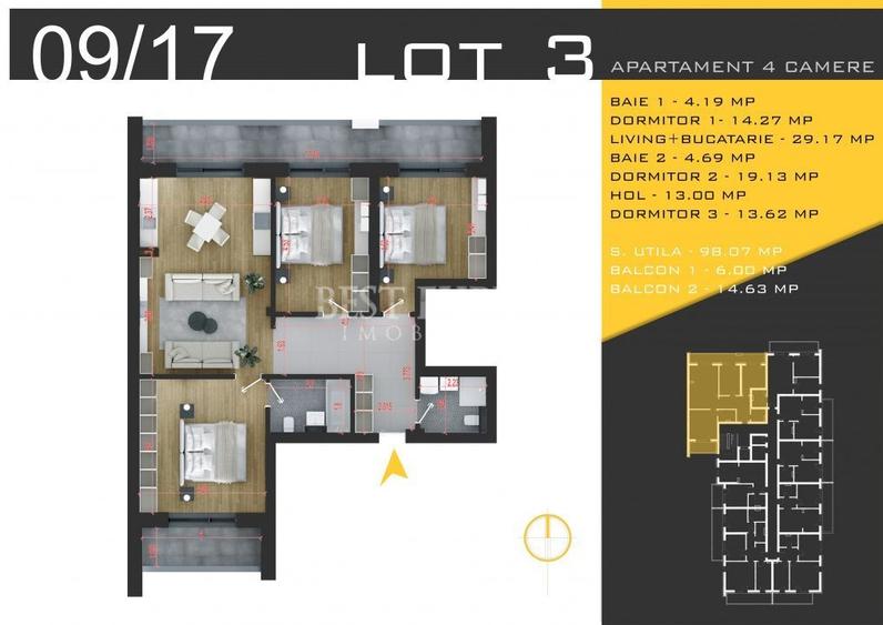 Apartament cu 4 camere decomandat în Cățelu