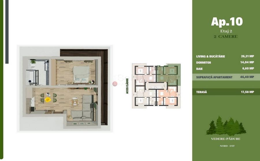 Apartament cu 2 camere, mobilat în Noua