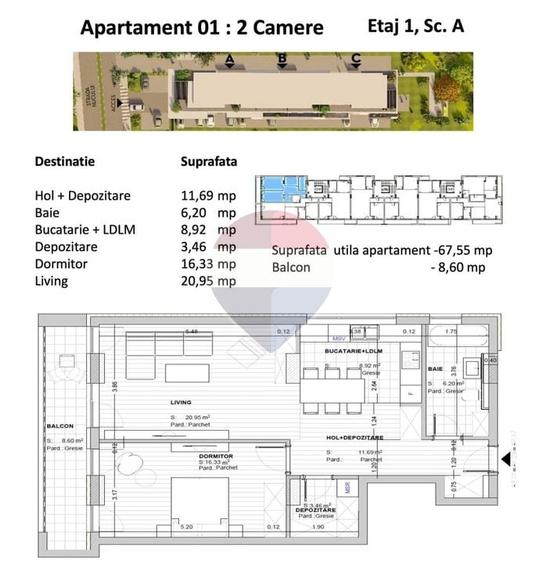 Apartament cu 2 camere decomandat în Noua