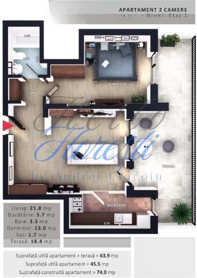 Apartament cu 2 camere semidecomandat în Florești