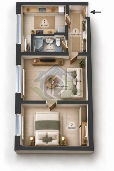 Apartament cu 2 camere semidecomandat în Sud
