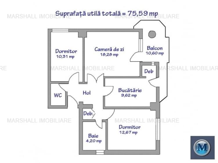 Apartament cu 3 camere decomandat în Republicii