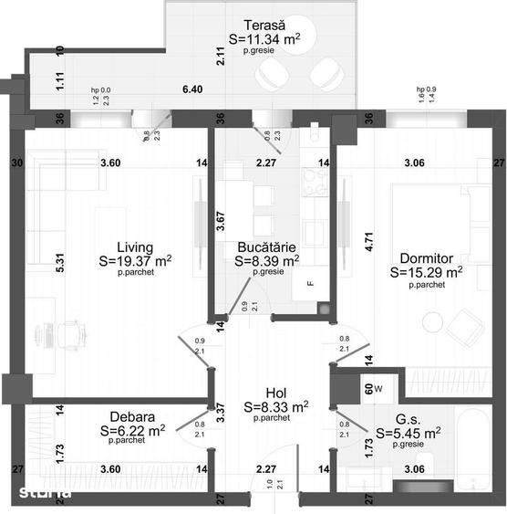 Apartament cu 2 camere decomandat în Central