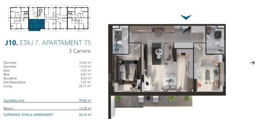 Apartament 3 camere, cu terasa 13 mp, super view, zona Elite - 1