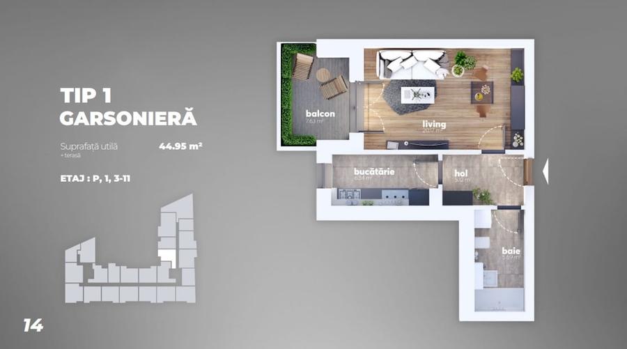 Garsoniera/Auchan 1 Decembrie 1918/Dezvoltator/Pret Promotional!!!! - 1