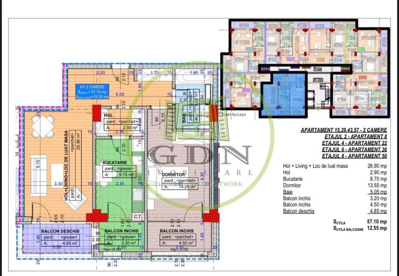 Apartament 2 camere, decomandat, 70.80mp, cartier Cornitoiu, zona Liceul Bibescu - 1