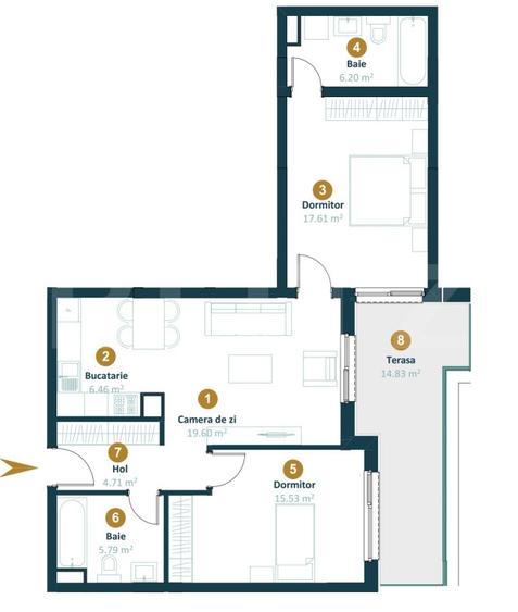 Apartament 3 camere, orientare S-V , etaj intermediar, zona Intre Lacuri - 6