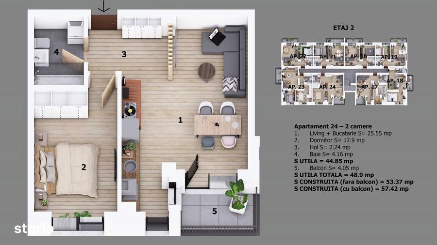 Apartament 2 camere strada Ion Creanga Otopeni - 1