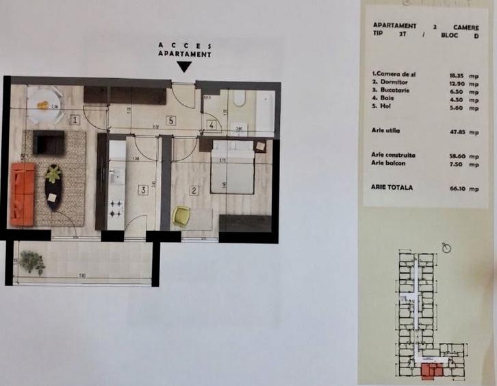 Apartament cu 2 camere decomandat, mobilat în Drumul Taberei