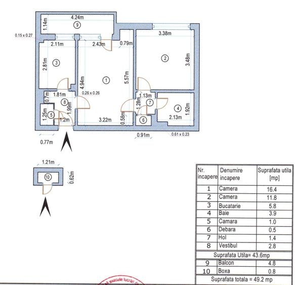 Apartament cu 2 camere semidecomandat în 1 Mai