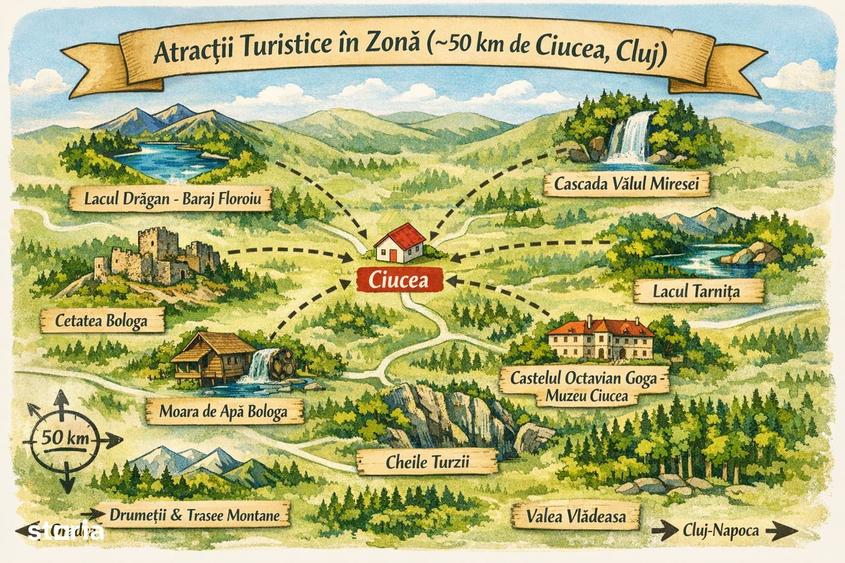 Teren 7024 mp Ciucea Cluj, livada + padure, curent, ideal cabana - 4