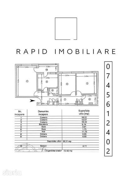 Ap. 3 Camere Decomandat Etaj 2 PS-uri 73 mp Ideal pentru Renovare - 2