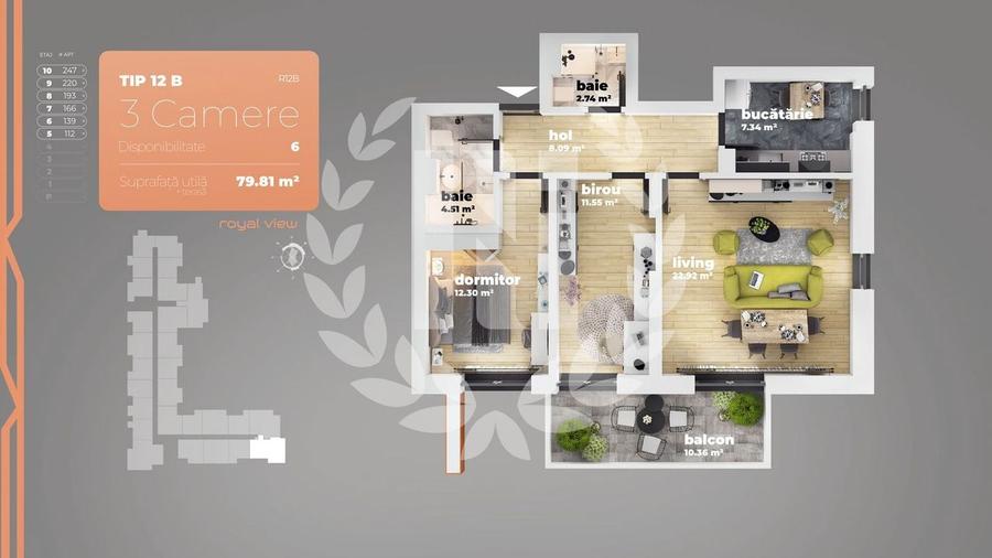 Apartament 3 camere Piata Sudului 79.81 mp utili - 1