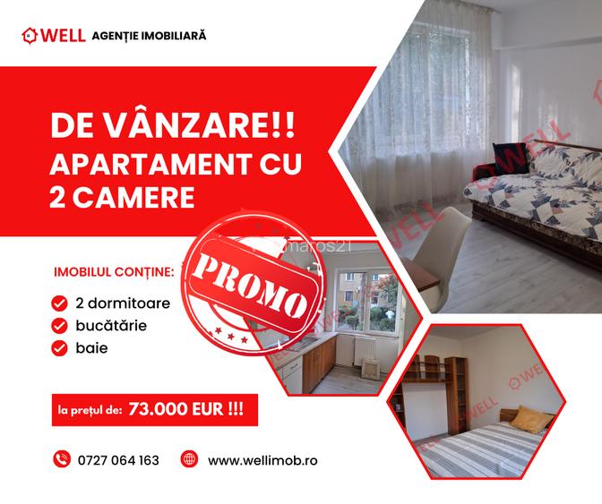 De vânzare un apartament cu 2 camere, situat în Sovata, cartierul Mihai Eminescu