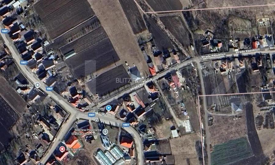 Teren construibil 4400mp + drum 8m latime 1000mp centru Corusu