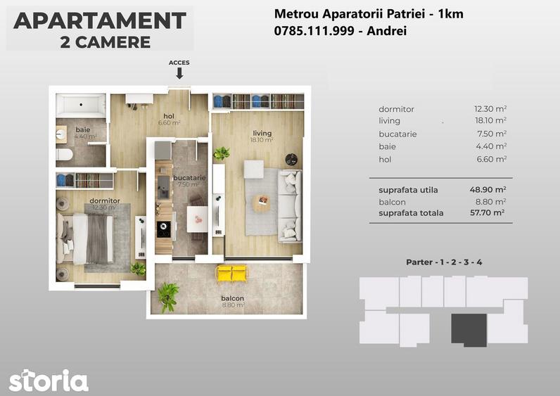 Metrou Aparatorii Patriei bloc 2025 - 2 camere 59mp - - 8