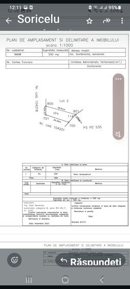 Teren Construcții extravilan de 10756 mp, în Dumbrăvița