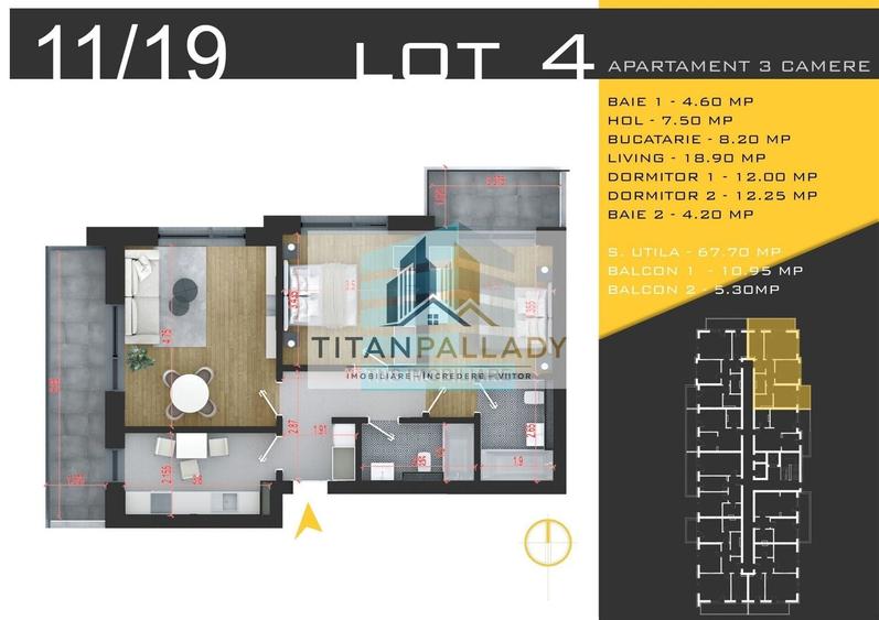 Apartament cu 3 camere în Titan