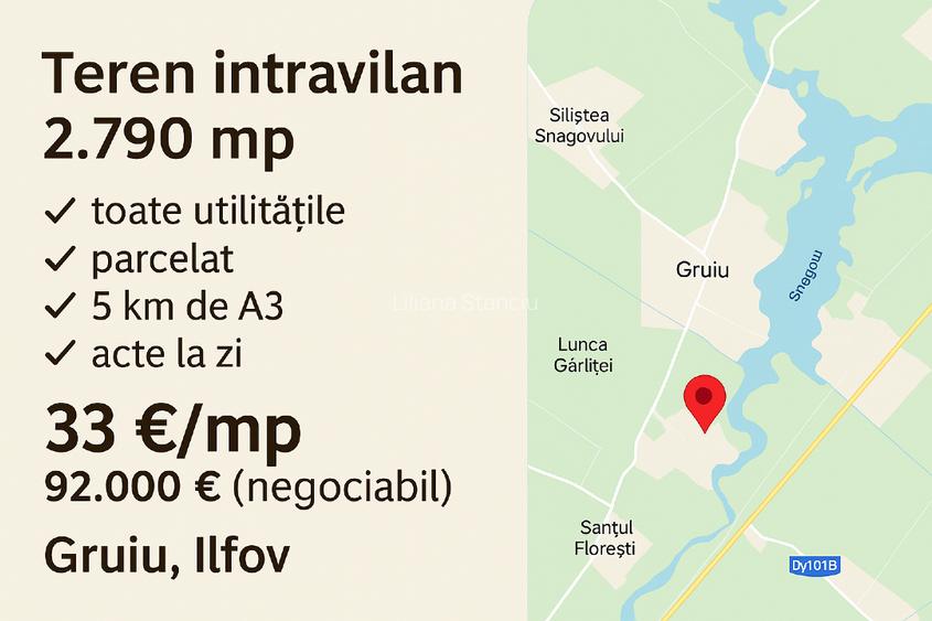 Teren intravilan 2790 mp/ toate utilitățile/ parcelat/ 5 km de A3 – Gruiu, Ilfov Teren intravilan 2790 mp/ toate utilitățile/ parcelat/ 5 km de A3 – Gruiu, Ilfov