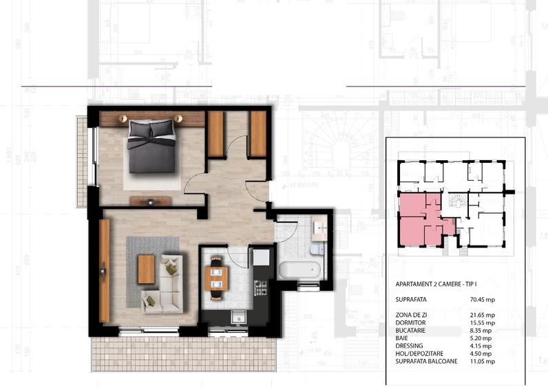 IASI-BUCIUM, Apartament cu 2 camere 70,45mp / decomandat, dressing, cu predare l - 6