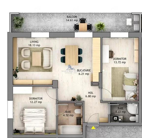 Apartament cu 3 camere decomandat în Central