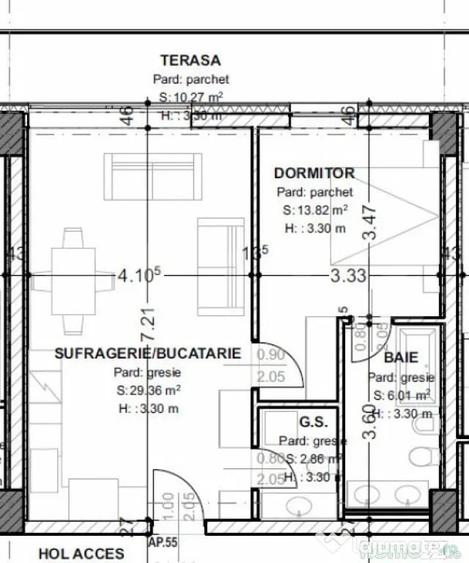 Apartament cu 2 camere semidecomandat în Central