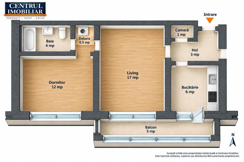 Apartament cu 2 camere semidecomandat în Central