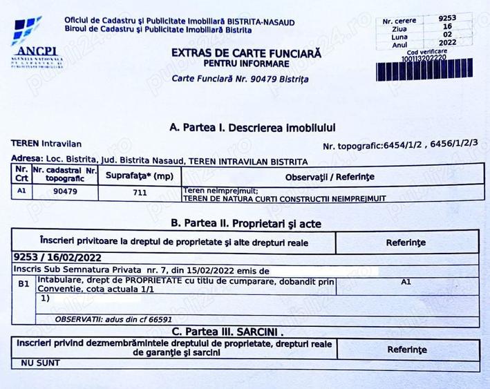 Teren de 711 mp, în Central