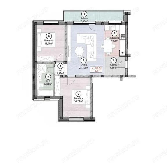 Apartament cu 3 camere semidecomandat în Moșnița Nouă