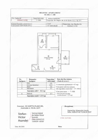 Apartament cu 2 camere decomandat în Central