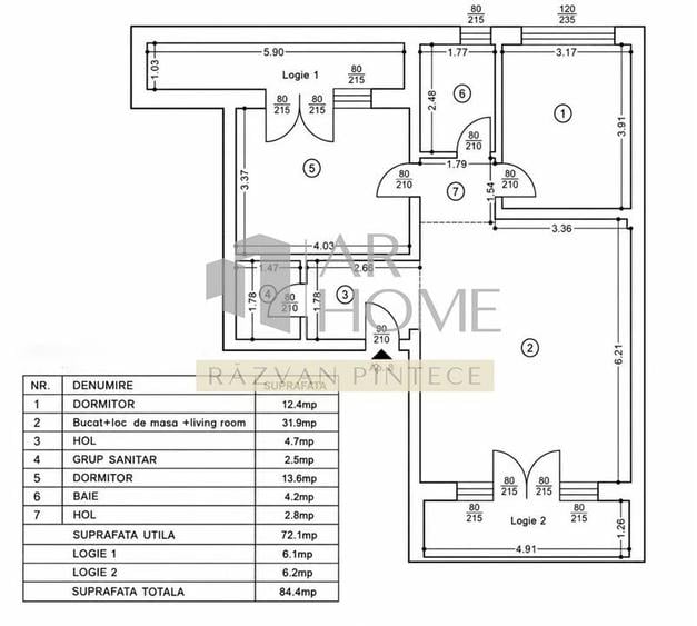 Apartament cu 3 camere decomandat, mobilat în Păulești