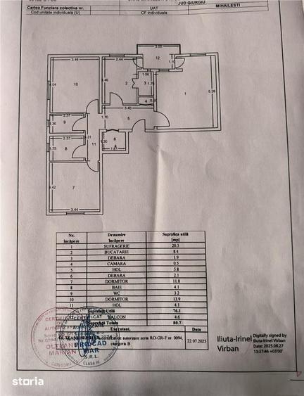 Apartament cu 3 camere, mobilat în Central