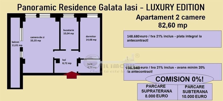 Penthouse cu 2 camere decomandat în Galata