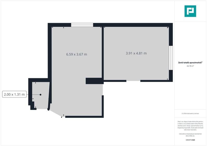 Apartament cu 2 camere decomandat în Pârneava