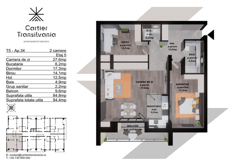 Apartament cu 3 camere decomandat în Noua