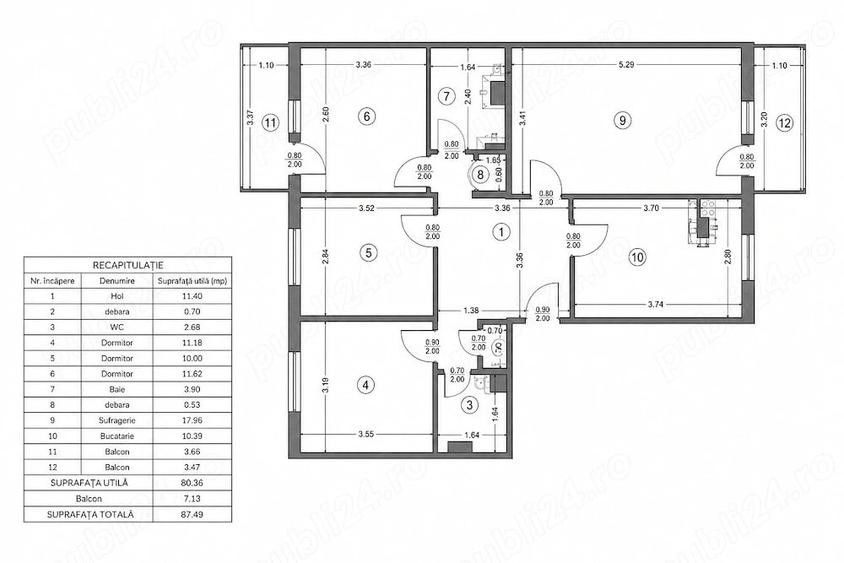 Apartament cu 4 camere decomandat în Central