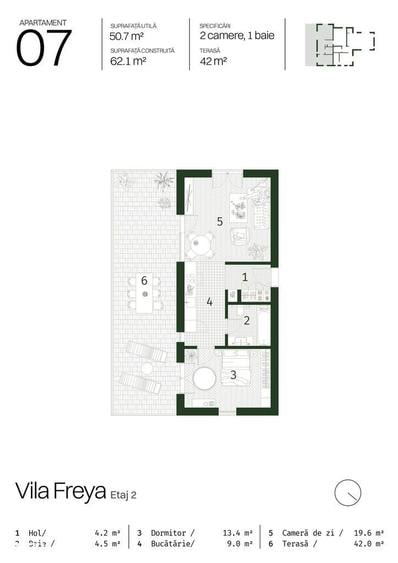 Apartament cu 2 camere în Paleu