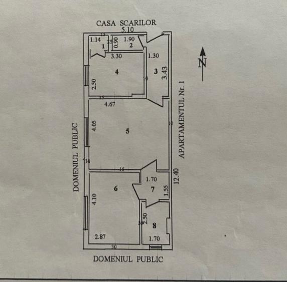 Apartament cu 2 camere semidecomandat în Central